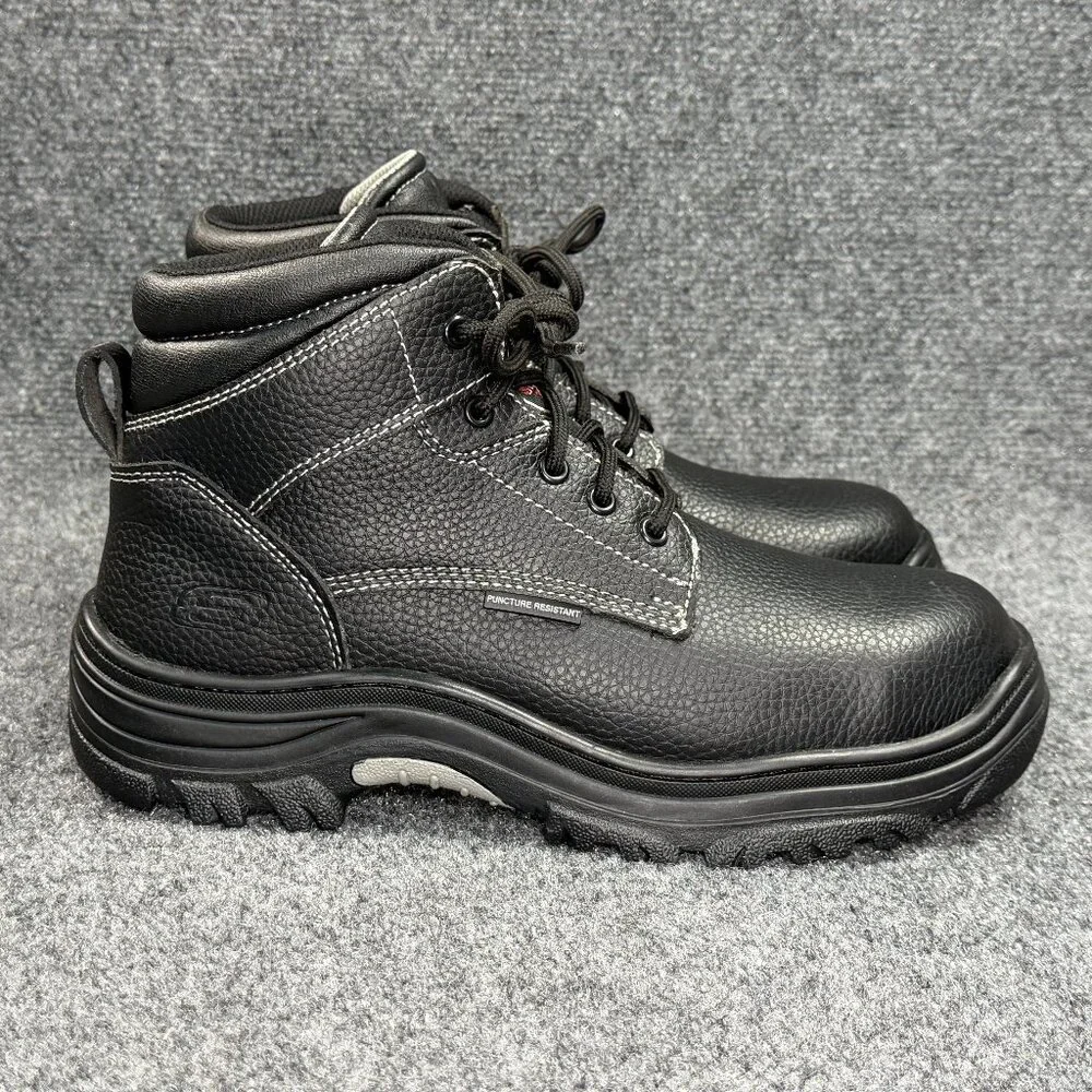Skechers Burgin Tarlac Steel Toe Work Boots Men Size 10 Black Leather Industrial
